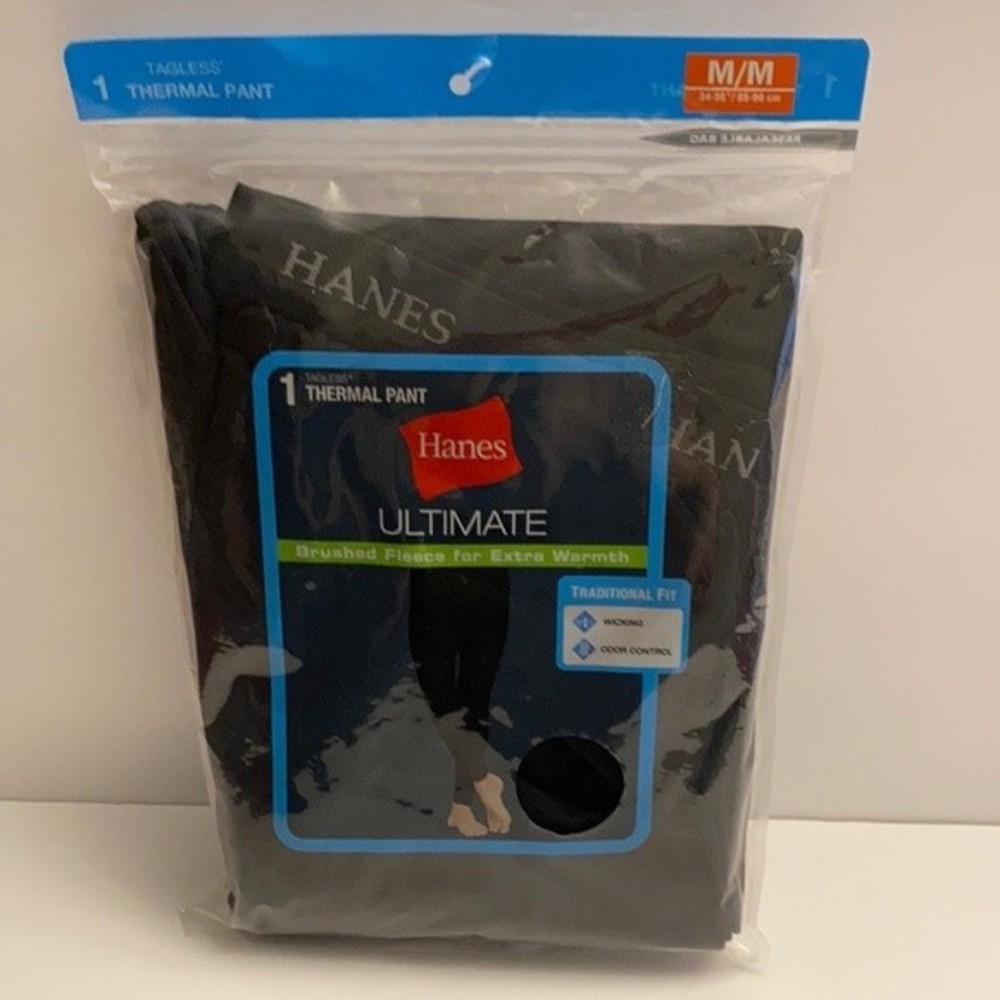 Hanes Ultimate Brushed Fleece Thermal Base Layer Pants Black Medium